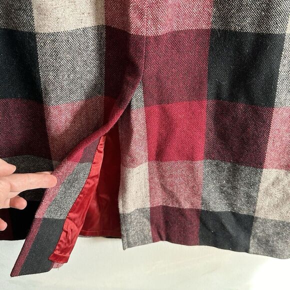 Vintage Black Red Tartan Wool Long Calf Length Midi Pencil Skirt W31" L30" 14 - Picture 5 of 7